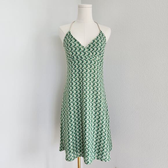 Vintage Y2K Ann Taylor LOFT Green Crochet Knit Halter Neck Mini Dress XS - Picture 1 of 8